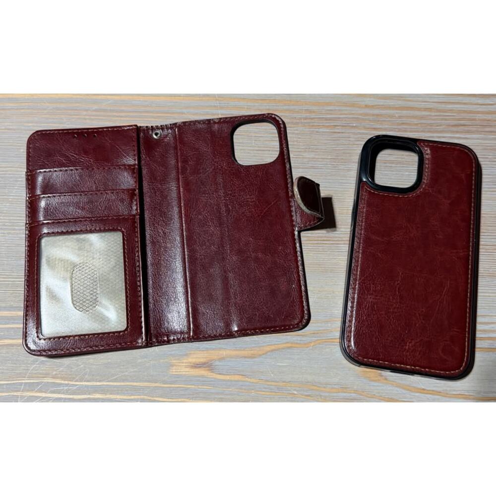 Bocasal Brown Leather Detachable Wallet Case for iPhone 15